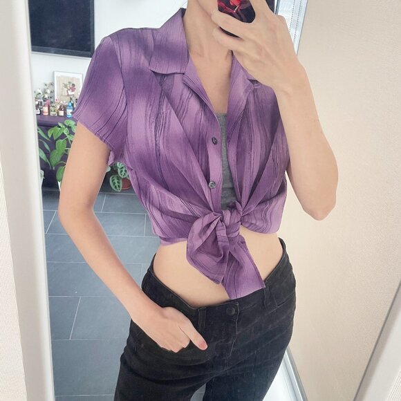 Vintage Striped Purple Shirt, 90s Abstract Blouse - Picture 4 of 9